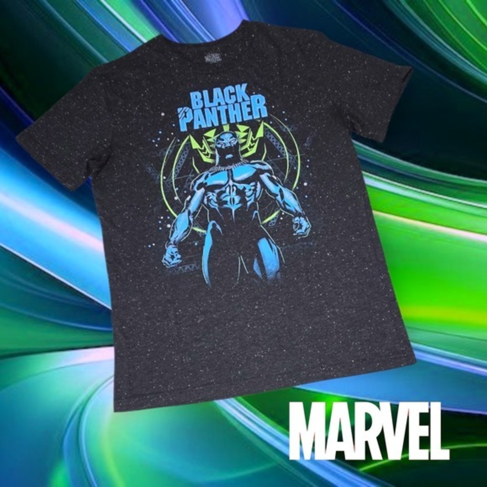 Unisex Marvel Black Panther Graphic Print Superhero Tee Speckled Charcoal M